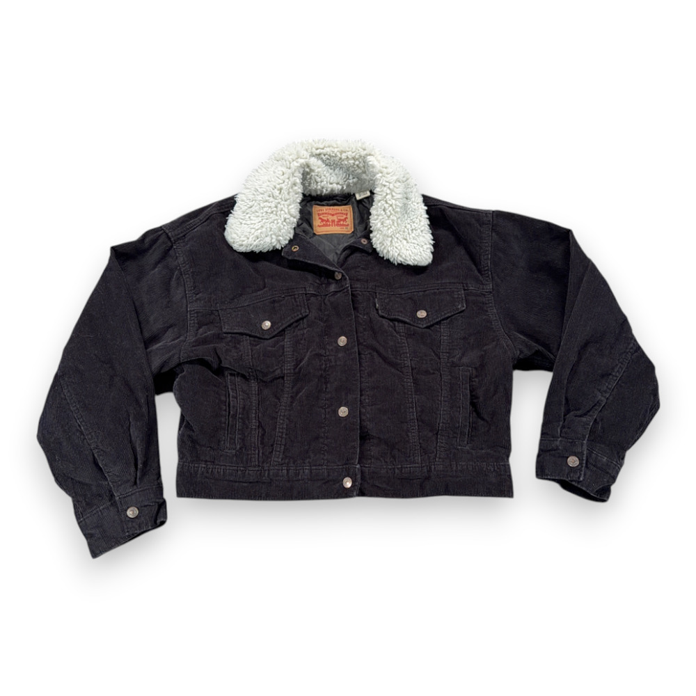 Levis Jacket Womens MEDIUM Brown Corduroy Sherpa Lined Trucker Cropped Western